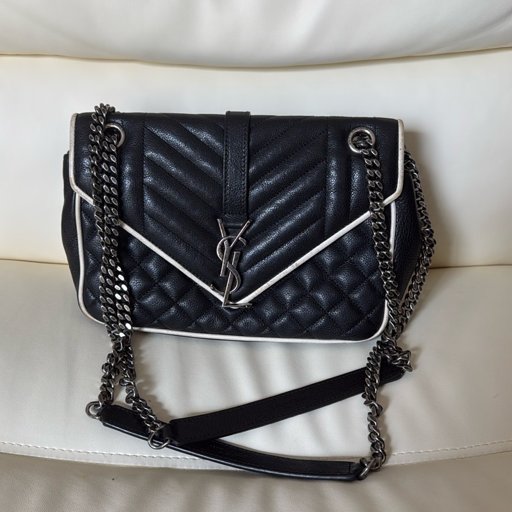 YSL black and white envelope quilted crossbody bag